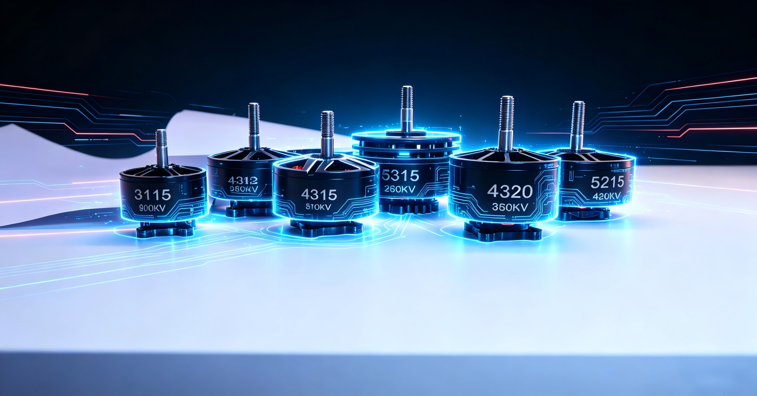 Pi Thrust 5315 4320 4312 12S motor lineup with specification labels